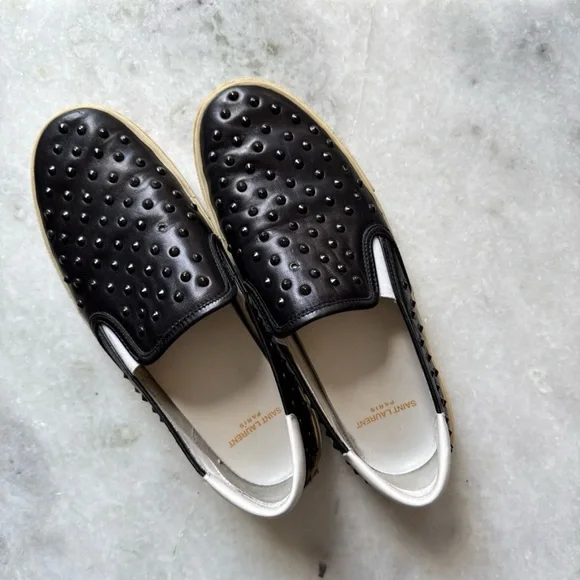 Saint Laurent Black Studded Slip-On Sneakers - Picture 3 of 8